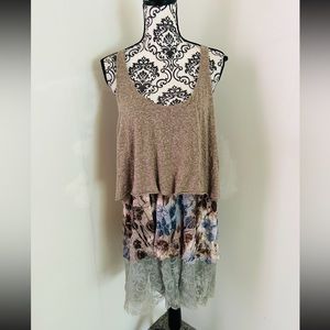 Surrealist Women’s Colorful Scoop Neck Sleeveless Layered Lace Floral Dress Sz 2